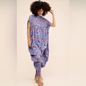 Free People Kahindo Printed Balloon Jumpsuit Draped Wide Leg Size 8 $300 Retail